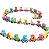 KABENFIS 27 PCS Hölzerne Alphabet Zug Set schließen 1 Motor Holz Magnetische Zug Auto Spielzeug EIN