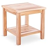 MACOShopde by MACO Möbel Beistelltisch aus massivem Teak Holz wetterfest für Garten Balkon und Terrasse – Quadratischer Holztisch 50 x 50 cm mit Ablagefach