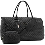 LOVEVOOK Sporttasche Reisetasche Damen, Weekender Travel Bag Kliniktasche Geburt mit Kulturtasche, Schuhfach & Nassfach, Wasserdichte Gym Bag, Handgepäck Tasche für Flugzeug Reisen, Schwarz