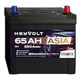 HeyVolt Autobatterie 12V 65Ah ASIA 550A Hochleistungs-Blei-Säure-Batterie, Langlebig, Kompatibel mit PKW, Pluspol Rechts