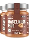 VETAIN Bio Haselnussmus Cremig - 100% Haselnüsse - vegane Haselnusscreme - ohne Zuckerzusatz & Palmöl - glutenfreies Nussmus - perfekt als Topping für Müsli, Porridge oder als Brotaufstrich (2 x 200g)