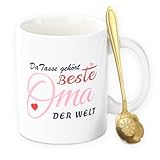 McBecdy Oma Tasse mit Löffel, Beste Oma der Welt Kaffeetasse, Weihnachtsgeschenke Geschenk für Oma - 380ml Tassen für Großmutter Geburtstag Muttertag Weihnachten (Oma Geschenkset)