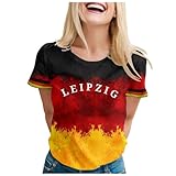 MJIQING Deutschland Trikot EM 2024 Oversize Tshirt Deutschland Flagge Tops Trikot Fußball Shirts Nationalmannschaft Fanartikel Blusenshirt Rundhals Tshirts Befristetes Angebot 11-Brick Red M