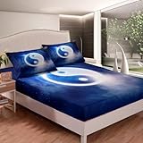 Bettlaken Yin-Yang-Thema, Spannbettlaken 120x200 cm Blau für Boxspringbett Weiche Mikrofaser Spannbetttuch 3D Bed Sheet mit 2 Kissenbezug für Kinder Erwachsene ZL321