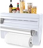 Frischhaltefolienspender, 3 in 1 Multifunktional Alufolienspender und Frischhalte Platz Sparen, Küchenrollenhalter Wand Tragfähigkeit 3 ​​kg, Wandrollenhalter Küche Geeignet für Küche, esszimmer