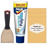 Polycell Polyfilla fertig gemischte Tube 396 g Allzweck-Füllstoff für Innen- und Außenbereich, Gips, Holz, Stein, Risse, Löcher, glatte Spachtelmasse für Wände, mit Muelo Metall-Wandfüller, Werkzeug