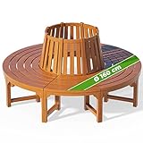 Casaria® Baumbank Wetterfest Holz FSC®-Zertifiziert 320kg Belastbarkeit Rückenlehne 360° Rundbank Garten Bank Sitzbank Eukalyptus 160x60cm Braun