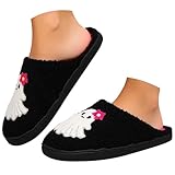 badelatschen damen Halloween Hausschuhe Damen Herren Winter Warm Rutschfeste Damenschuhe Neuheit Lustige Hausschuhe Niedlich PlüSch Slippers Weiches Flauschiges Filzhausschuhe Memory Foam Rosa 42