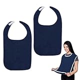 VARKAGE 2 Stück Lätzchen für Erwachsene, Wiederverwendbar Kleiderschutz, Sabberlatz für Männer, Frauen, Ältere Menschen und Behinderte, Dunkelblau