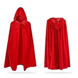 UILYNIU Rot Vampir Umhang mit Kapuze Vampir Umhang Lange SAMT Cape Vampir Kostüm Halloween Weihnachten Erwachsener Unisex Mittelalter Pagan Fasching Cosplay Party Halloween Kostüm (Rot)