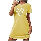 duxyoz Damen-Nachthemd, kurzärmelig, Schlaf-T-Shirt, weich, bequem, niedlich, bedruckt, Nachtwäsche, lässig, locker, Rundhalsausschnitt, Loungewear, kurzes Pyjama-Kleid, 01Gelb, XL
