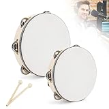 2 Stück Handtrommel, 6 Zoll & 8 Zoll Holz Tamburin Handheld Kindertrommel Tambourin mit 2 Schlägel für Party, Schule und Frühpädagogisches