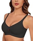 HORISUN kabellose BHS für Damen, V-Ausschnitt, vollständiger BH mit Unterstützung, Kein Bügel kabelloser T-Shirt-BH (Schwarz M)