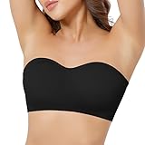 Jiuday Bandeau BH ohne Träger mit Transparente Träger Damen Trägerloser BH mit Rutschfester Silikon (Schwarz,XL)