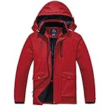 donhobo Skijacke Herren Jacken Wasserdicht Atmungsaktiv Snowboardjacke Winter Warm Fleece Gefüttert Parka Thermo Outdoorjacke mit Abnehmbarer Kapuze Rot XL