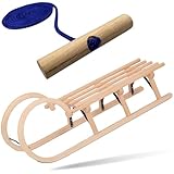 Explorer Colint Holzschlitten mit Rückenlehne für Kinder ab 1 Jahr und Erwachsene Set Schlitten Holz Hörnerschlitten mit 150cm Leine in Blau 110cm Alpina Fun