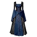 Neu 2025 Mittelalter Kleider Damen, Retro Spitzenkleid Damen Trompetenärmel,Renaissance Maxikleid mit Schnürung Mode Palast Ballkleider Königin Partykleid Halloween Kostüm Karneval Party Outfit