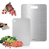 Funnity 2 Stücke Titan Schneidebrett, S316 Schneidebrett Edelstahl, Doppelseitiges Lebensmittel Grade Schneidbretter, Schneidebretter zum Schneiden von Fleisch, Brot, Gemüse und Obst
