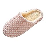 TDEOK Damen Schlappen PlüschHausschuhe Winter Warm Pantoffeln Bequem Warme Hausschlappen Flache rutschfest Heimschuhe Herren Slippers Flauschig Kuschelige Pantoletten Weite Hüttenschuhe