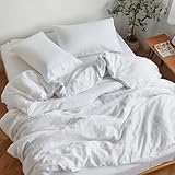 Sijo Stone Washed Bettlaken-Set, 100 % organisch, französisches Leinen, GOTS-zertifiziert biologisch, beste kühlende Leinen-Auszeichnung von Sleep Foundation, 3-teiliges Set – 2 Kissenbezüge und 1