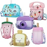 yeeplant Set mit 6 lustigen Wasserflaschen mit auslaufsicherem Design, verstellbaren Trägern, kreative Trinkhalmflaschen für Kinder, Schule, Reisen und Sport