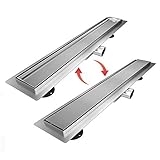 SONNI 90cm Edelstahl Duschrinne - Extra flach, befliesbar, Komplettset mit Geruchsstop und Haarsieb - Randablauf & versteckte Ablaufrinne in einem