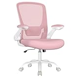 SONGMICS Bürostuhl, Schreibtischstuhl, ergonomische Rückenlehne, höhenverstellbar, hochklappbare Armlehnen, Drehstuhl, bis 120 kg belastbar, pastellrosa OBN037R01