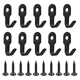 Tinsellns 10 Stück Mini Wandhaken Kleiderhaken Schwarz Einzelhaken Metall Garderobenhaken Klein mit 10 Schrauben für Schlüsselbrett, Schlafzimmer, Wohnzimmer und Küche