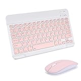 AIMMIE Tragbare kabellose Tastatur, Rechargeable10 Ultra Slim Universal Tablet Tastatur mit kabelloser Maus, kleine kabellose Tastatur für iOS/Android/Windows Tablets, Laptops, PC, Telefone (Pink)