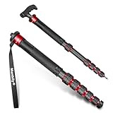 Manbily 32mm Einbeinstativ Carbon für Kameras 44cm-174cm Kohlefaser Monopod Stativ DSLR Reise-Einbeinstativ mit Gehstockgriff 6 Abschnitte Wanderstöcke Max. 15KG mit Telefonclip für Videokamera (Rot)