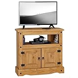 CARO-Möbel TV Rack Salsa Regal TV Schrank Kiefer massiv im Mexiko Stil, gebeizt/gewachst, 2 Türen, 1 offenes Fach