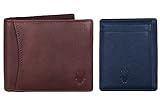 WildHorn Leder Herren Geldbörse (WH1173), Kastanienbraunes Portemonnaie + blaues Safiano-Kartenetui, Klassisch