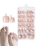 Yotlein 120 Stück Hautfarbene Aufdrückbare Zehennägel, Fußnägel Zum Aufkleben, Fake Nails für Nail Art DIY, Kurze Hautfarbene Fake Toenails mit Klebepads, Feile & Holzstäbchen