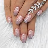 24 Stück Nägel Zum Aufkleben French Künstliche Nägel Kunstnägel Press on Nails mit Nagelkleber Fingernägel Fake Nails Französisch Maniküre Lang (Pink-lila (Eckig))