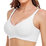 Vinfact Nahtloser Minimizer BH Damen Ohne Bügel V-Ausschnitt Bralette Damen BHS Atmungsaktiver Und Ultrakomfortabler T Shirt Schlaf BH Mit ZusäTzlicher BH-VerläNgerung(Weiß,XL)