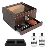 Case Elegance Handgefertigter Humidor aus Zedernholz mit digitalem Hygrometer vorne, Luftbefeuchterlösung und Zubehörschublade für 25-50 Zigaretten