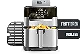 Tefal EY505D Easy Fry & Grill Heißluftfritteuse | 2-in-1 Technologie (Air Fryer und Grill) | Digitales Display | 4,2 Liter für 6 Portionen | 8 Kochprogramme | energiesparend | ohne Öl | Edelstahl, XL