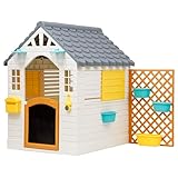 Baroni Toys Kinder-Gartenhaus mit Zaun, Kunststoffhaus mit Tür und Fenster zum Öffnen, elektrischer Klingel und Kreidetafel, für Kinder ab 2 Jahren, 140x108x127 cm