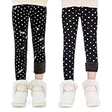FILOWA Thermo Leggings Mädchen 2er Pack Fleecegefütterte Thermoleggings mit High Waist Kinder Polka Dot Muster Warme Hosen Elastisch Schwarz Thermohose Herbst Winter Legging für 6-7 Jahre, Gr.122-128