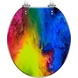 Runder WC-Sitz, Aquarell, Regenbogenfarben, Galaxie, Kunstharz, leise und langsam schließend, mit Schnellverschluss-Scharnieren, WC-Sitz mit Abdeckung, leicht zu reinigen