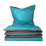 Schiesser Wendebettwäsche Doubleface Türkis-Anthrazit, 100% Baumwolle, Größe:135 x 200 cm + 80 x 80 cm