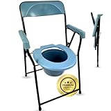 OrtoPrime Toilettenstuhl klappbar – mobiler WC Stuhl für Senioren – faltbarer Leibstuhl mit Eimer – bequemer Nachtstuhl & Toilettenstuhl fahrbar – Toilettenrollstuhl für Zuhause