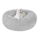 Hundebett Katzenbett Flauschig Rund aus Plüsch - Donut Kuscheliges Hundekissen Hundekorb Waschbar S/M/L/XL/XXL für Kleine, Mittelgroße und Große Hunde, Katzen und Andere Haustiere (M-50cm, Hellgrau)