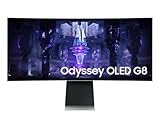 Samsung Odyssey OLED G8 Gaming Monitor S34BG850SU, 34 Zoll, AI Upscaling, OLED-Panel, UWQHD-Auflösung, FreeSync Premium, 0,03 ms (G/G) Reaktionszeit, Bildwiederholrate 175 Hz, Silber