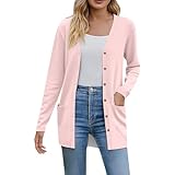 Generisch Damen Leichter Cardigan Strickjacke Langarm Casual Strickmantel Mit Taschen Und Mit Knöpfen Leicht V-Ausschnitt Blazer Slim Fit Strickcardigan Einfarbig Sweatshirt Warme Langarmshirt