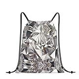 KoNsev Rucksack mit Kordelzug, abstraktes Diamant-Kristallmuster, leichter Rucksack für Damen und Herren, Turnbeutel mit Kordelzug, Schwarz , One size