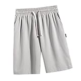 Oshhni Sportshorts für Herren mit Kordelzug, Strandshorts, Fitness, schnell trocknend, Training, elastische Taille, lang, Sommershorts, hellgrau, m