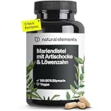 natural elements Mariendistel Artischocke Löwenzahn Komplex - 120 Kapseln - Hochdosiert mit 80% Silymarin - Ohne Magnesiumstearat, vegan und produziert in Deutschland