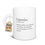 Tassendruck Espressotasse bedruckt mit Spruch - Definition Espresso - Persönliches Geschenk für Freunde, Familie oder Kollegen zum Geburtstag, Weihnachten - Runder Henkel, Keramik-Tasse, 100 ml