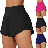 Badeshorts Damen 2-in-1 Badehose mit Seiten Schlitze Schnell Trocknende UV Schutz Bikini Rock Hohe Taille Hoserock Sommer Strand Schwimmshorts mit Tasche